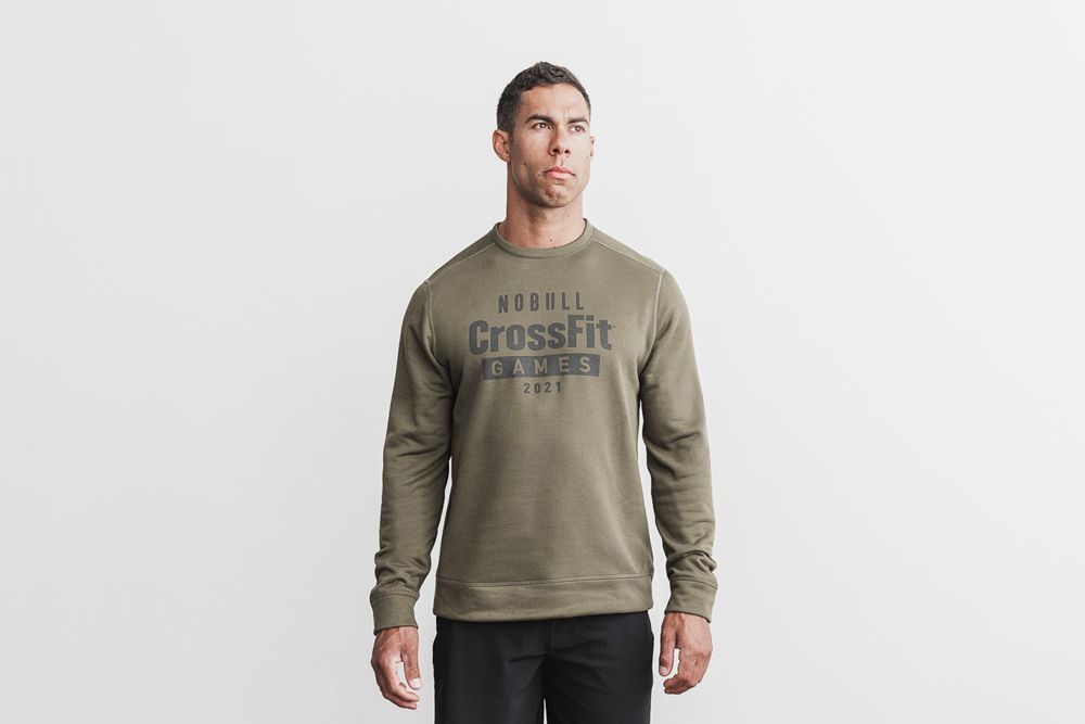 NOBULL Crossfit Games® 2021 Crew Sweatshirts Erkek - Yeşil Ordu - Turkiye (JKW-564839)